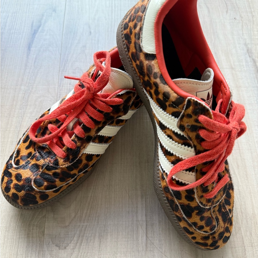 Adidas Samba Leopard Print Sneakers with Orange Accents